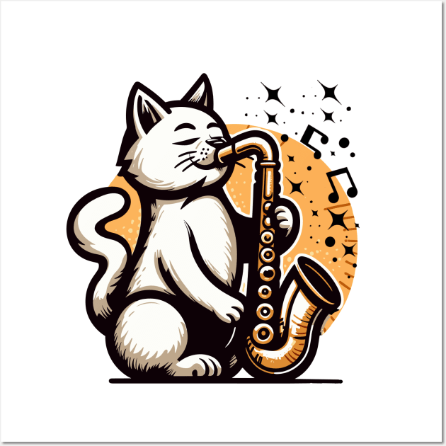 Cat Playing Saxophone Wall Art by fantastico.studio